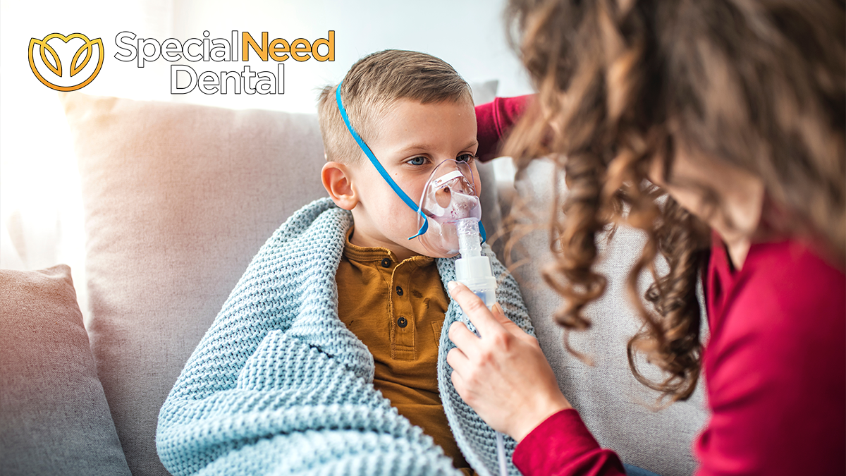 a boy with cystic fibrosis and the logo for special need dental