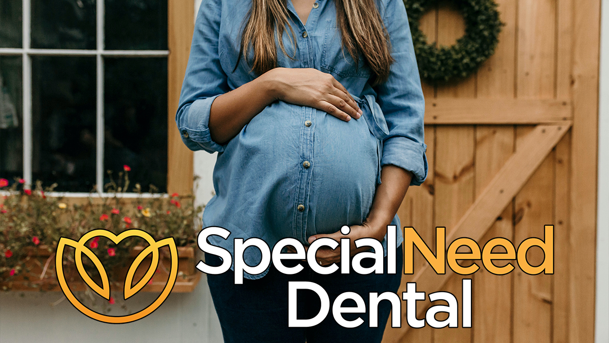 this photo is used to illustrate a blog post about fetal alcohol syndrome. the photo features a pregnant woman and the logo for special need dental.