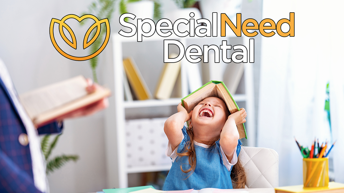 a girl with adhd and the logo for special need dental.