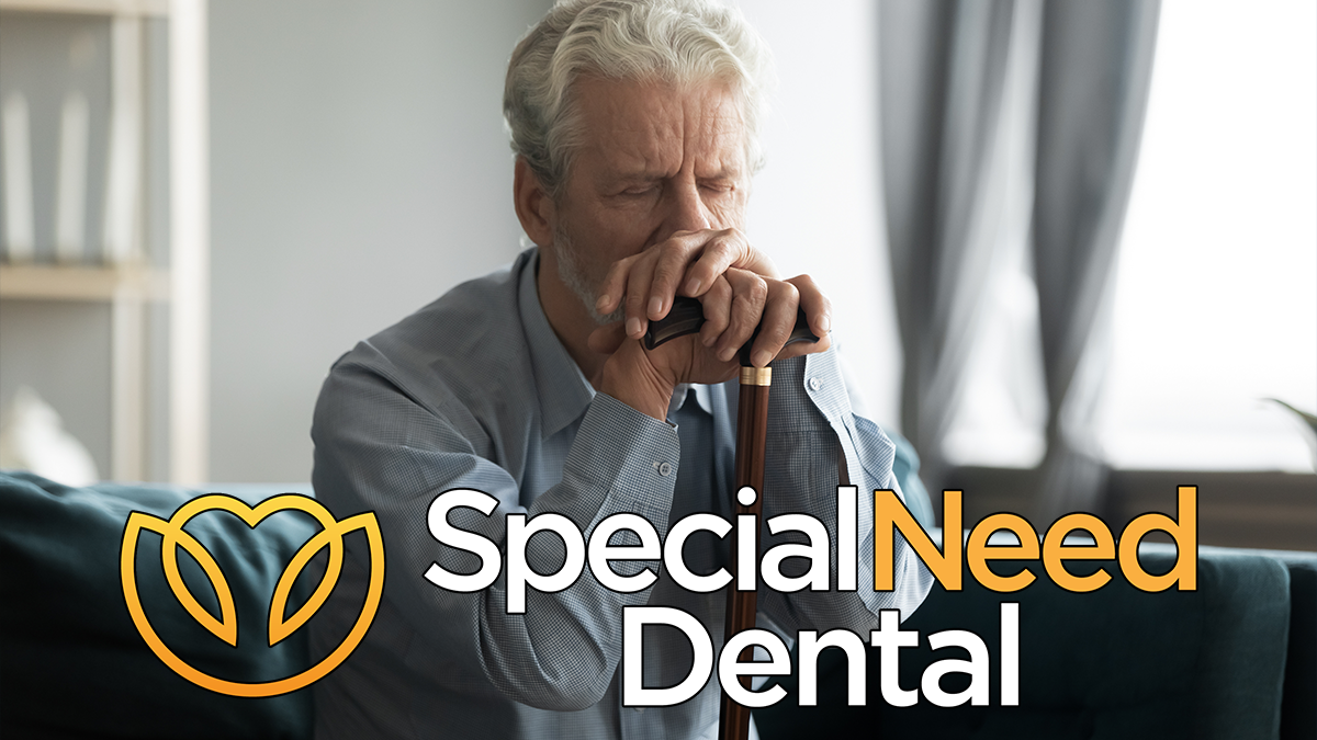 a man with parkinson's and the logo for special need dental